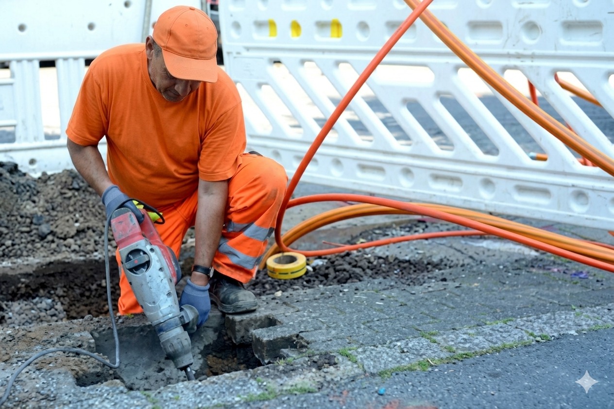 Professioneller Glasfaserausbau für moderne Netzinfrastruktur. Planung, Kabelbau und Installation von Glasfasernetzen durch InfraNova Solution GmbH.