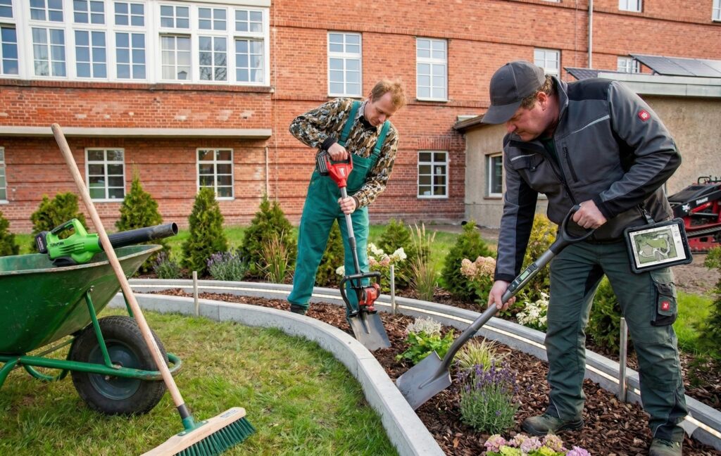 Professioneller Garten- und Landschaftsbau für Infrastrukturprojekte. Wiederherstellung und Gestaltung von Außenflächen durch InfraNova Solution GmbH.