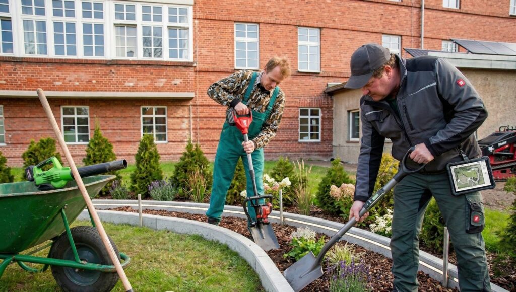 Professioneller Garten- und Landschaftsbau für Infrastrukturprojekte. Wiederherstellung und Gestaltung von Außenflächen durch InfraNova Solution GmbH.